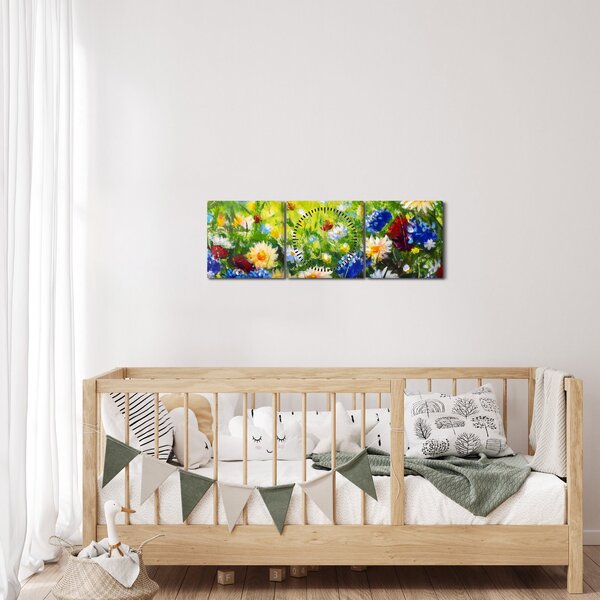 Obraz dzikich kwiatów (z zegarem) (90x30 cm)