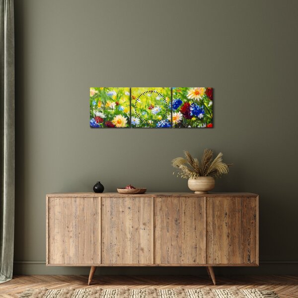 Obraz dzikich kwiatów (z zegarem) (90x30 cm)