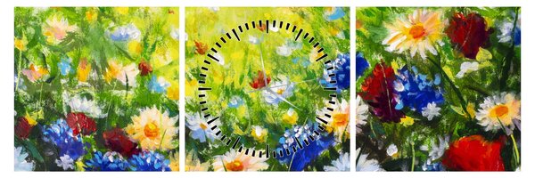 Obraz dzikich kwiatów (z zegarem) (90x30 cm)