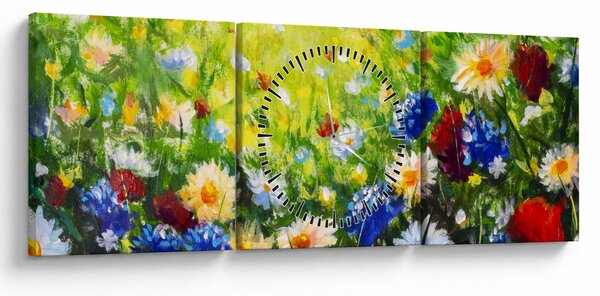 Obraz dzikich kwiatów (z zegarem) (90x30 cm)