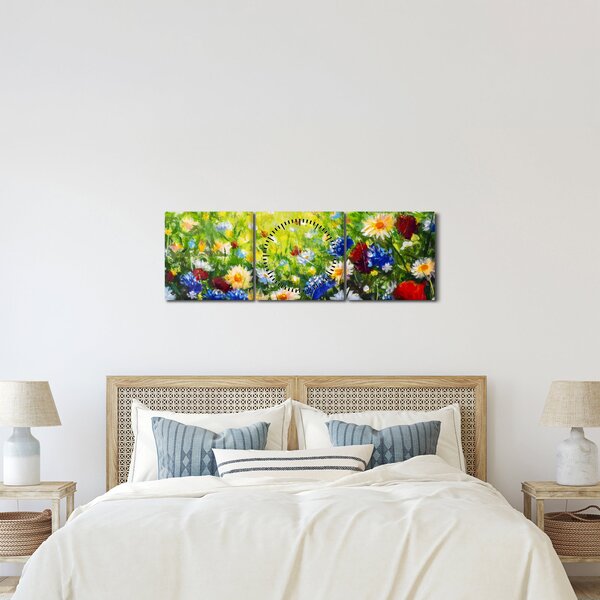 Obraz dzikich kwiatów (z zegarem) (90x30 cm)