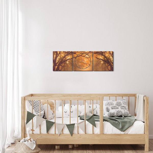 Obraz drogi w jesiennym krajobrazie (z zegarem) (90x30 cm)