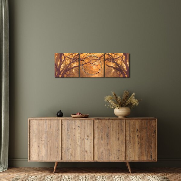 Obraz drogi w jesiennym krajobrazie (z zegarem) (90x30 cm)