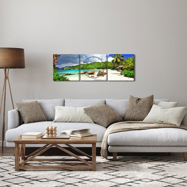 Obraz - Seszele, Takamaka beach (z zegarem) (90x30 cm)