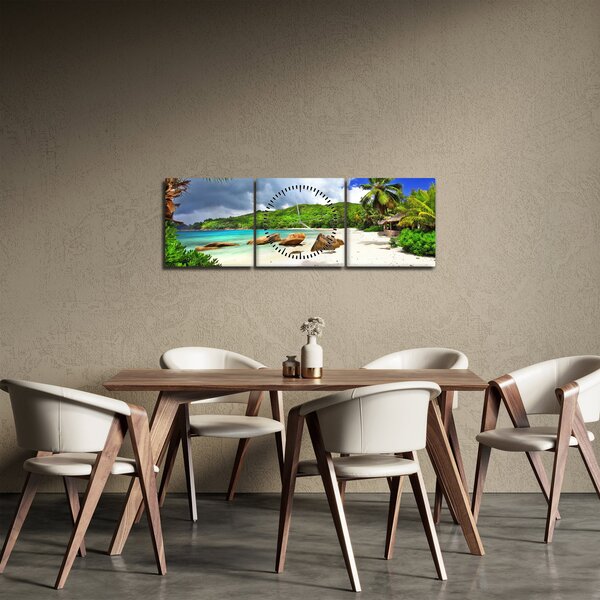 Obraz - Seszele, Takamaka beach (z zegarem) (90x30 cm)