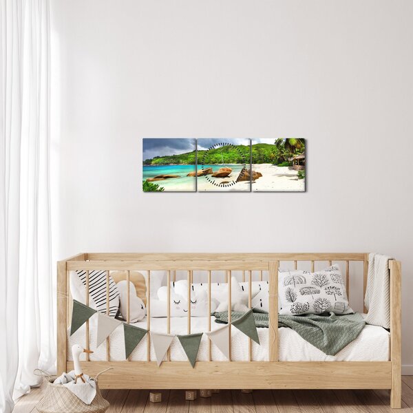 Obraz - Seszele, Takamaka beach (z zegarem) (90x30 cm)
