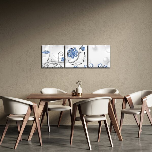 Obraz - Niebieskie łabędzie (z zegarem) (90x30 cm)