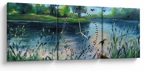 Obraz - Obraz olejny, Wczesny letni wieczór nad jeziorem (z zegarem) (90x30 cm)