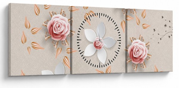 Obraz - Kwiaty róży (z zegarem) (90x30 cm)