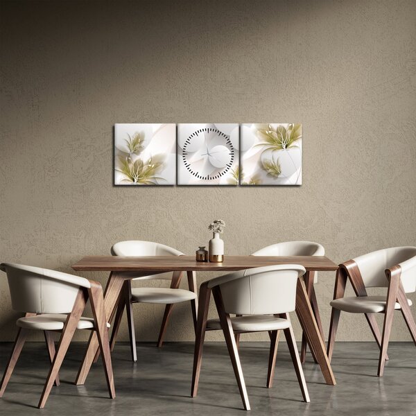 Obraz - 3D koła z kwiatami (z zegarem) (90x30 cm)