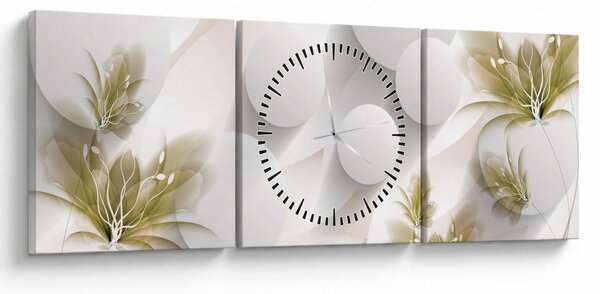 Obraz - 3D koła z kwiatami (z zegarem) (90x30 cm)