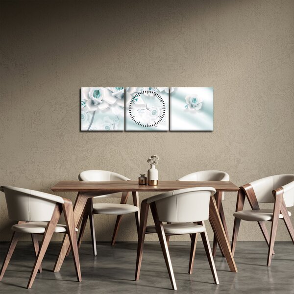 Obraz - Turkusowe kwiaty róży (z zegarem) (90x30 cm)