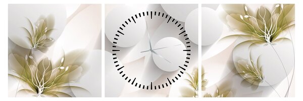 Obraz - 3D koła z kwiatami (z zegarem) (90x30 cm)