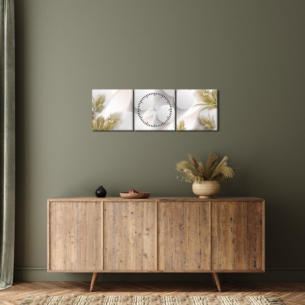 Obraz - 3D koła z kwiatami (z zegarem) (90x30 cm)
