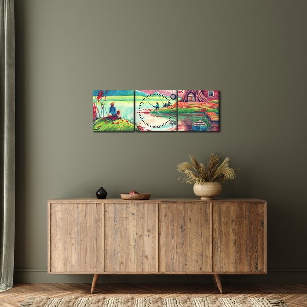 Obraz - Akwarela, Bay in a mountain village (z zegarem) (90x30 cm)