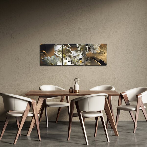 Obraz - Orchidea kwiaty na marmurowym tle (z zegarem) (90x30 cm)