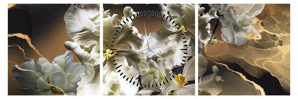 Obraz - Orchidea kwiaty na marmurowym tle (z zegarem) (90x30 cm)