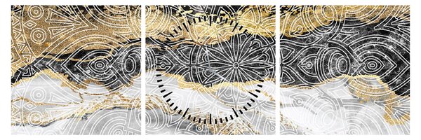 Obraz - Mandala w marmurze (z zegarem) (90x30 cm)