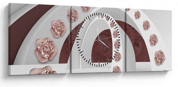 Obraz - Chmury 3D z kwiatami (z zegarem) (90x30 cm)