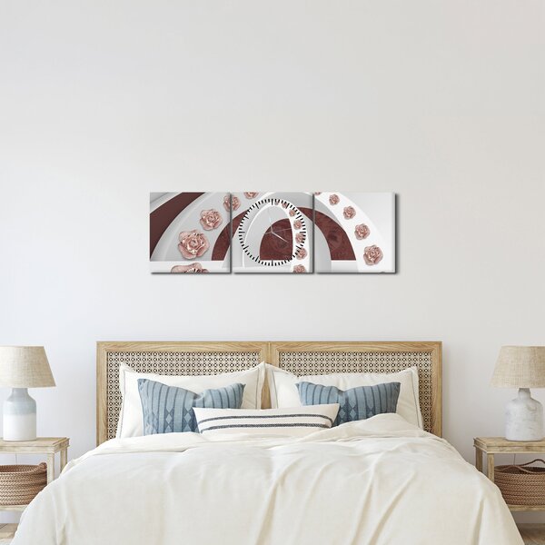 Obraz - Chmury 3D z kwiatami (z zegarem) (90x30 cm)