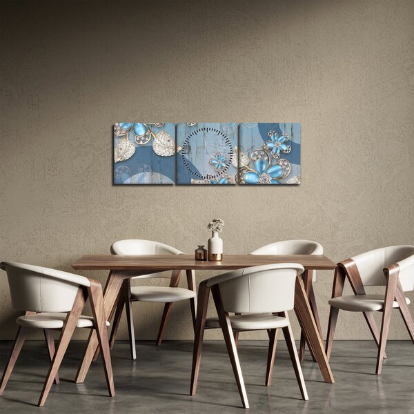 Obraz - Niebieskie kwiaty (z zegarem) (90x30 cm)