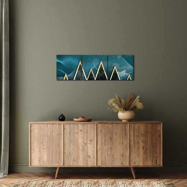 Obraz - Księżyc w pełni nad złotymi górami (z zegarem) (90x30 cm)