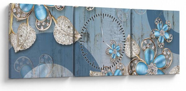 Obraz - Niebieskie kwiaty (z zegarem) (90x30 cm)