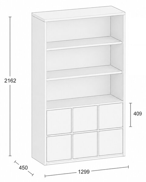 Szafka biurowa FRAME, 6x drzwi, 2x półka, 1299 x 450 x 2162 mm, PUSH-lock, orzech