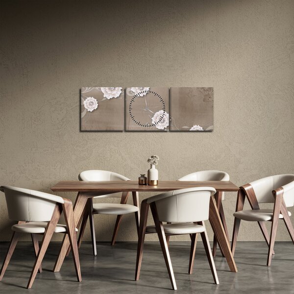 Obraz - Draperie z kwiatami (z zegarem) (90x30 cm)