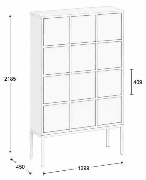Szafa biurowa FRAME, czarna podstawa, 12x drzwi, 1299 x 450 x 2185 mm, PUSH-lock, szary