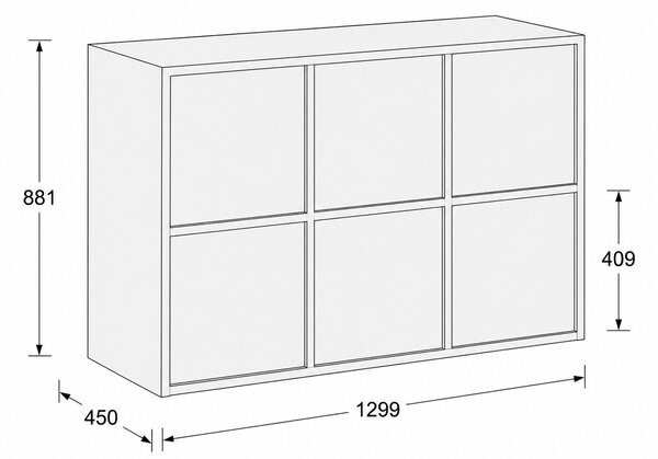 Szafa biurowa FRAME, niska, 6x drzwi, 1299 x 450 x 881 mm, PUSH-lock, orzech