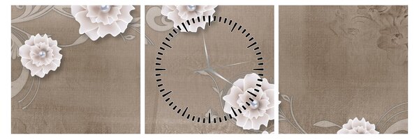 Obraz - Draperie z kwiatami (z zegarem) (90x30 cm)