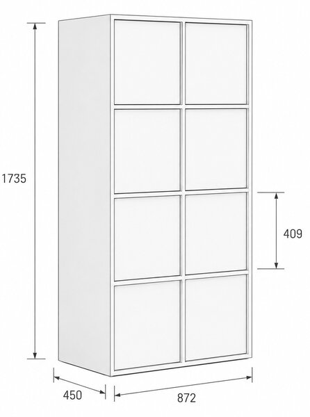 Szafka biurowa FRAME, 8x drzwi, 872 x 450 x 1735 mm, PUSH-lock, orzech