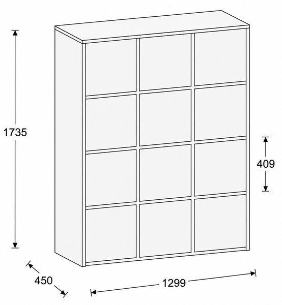 Szafa biurowa FRAME, 12x drzwi, 1299 x 450 x 1735 mm, PUSH-lock, szara