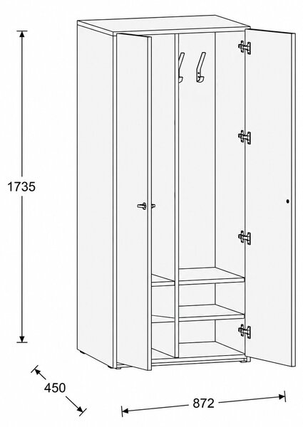 Szafka FRAME, 2 przedziały, 872 x 450 x 1735 mm, PUSH-lock, orzech