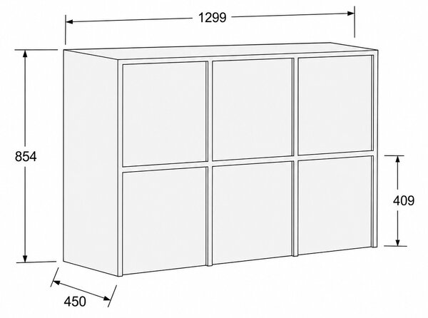 Nadstawka do szaf FRAME, 6x drzwi, 1299 x 450 x 854 mm, PUSH-lock, orzech