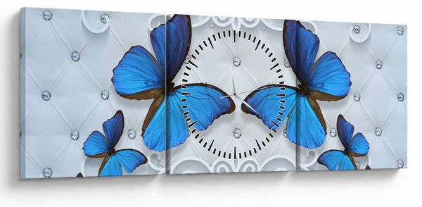 Obraz - Niebieskie motyle (z zegarem) (90x30 cm)