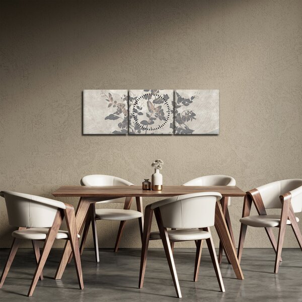 Obraz - Teksturowane liście (z zegarem) (90x30 cm)