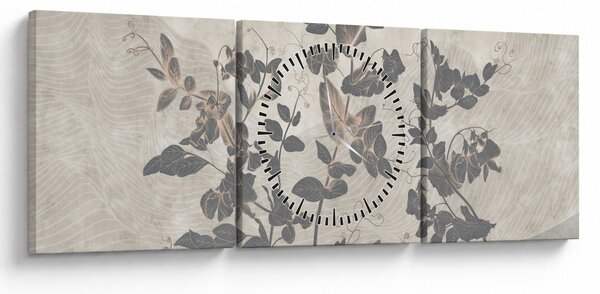 Obraz - Teksturowane liście (z zegarem) (90x30 cm)
