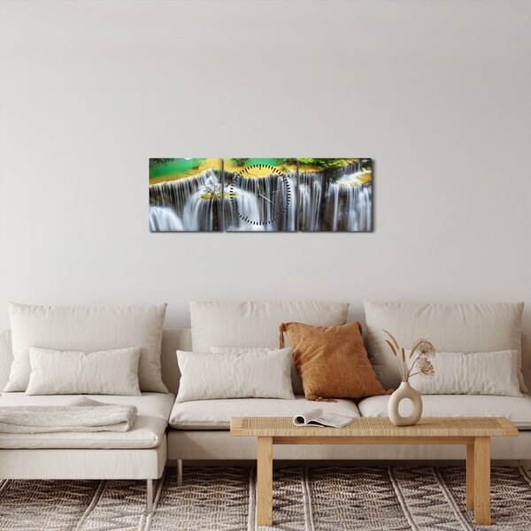 Obraz - Widok magicznych wodospadów (z zegarem) (90x30 cm)