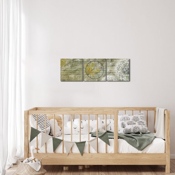 Obraz - Dmuchawce unoszone wiatrem (z zegarem) (90x30 cm)