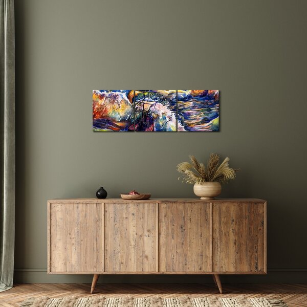 Obraz - Statek na falach oceanu, akwarela (z zegarem) (90x30 cm)