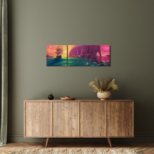Obraz - Obraz olejny, Podróż do fantastycznego królestwa (z zegarem) (90x30 cm)