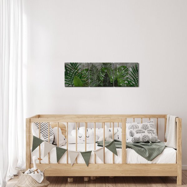 Obraz - Betonowa ściana z roślinami (z zegarem) (90x30 cm)