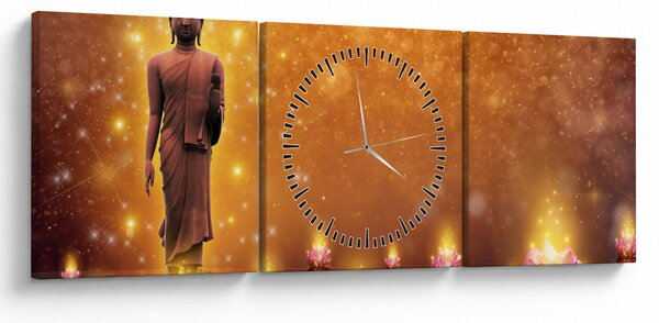Obraz - Budda w złotym blasku (z zegarem) (90x30 cm)