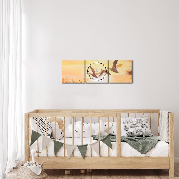Obraz - Żurawie o zachodzie słońca (z zegarem) (90x30 cm)