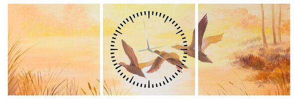 Obraz - Żurawie o zachodzie słońca (z zegarem) (90x30 cm)