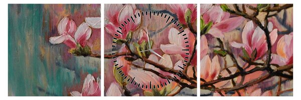 Obraz - Obraz olejny, Kwitnąca sakura (z zegarem) (90x30 cm)