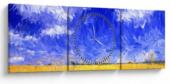 Obraz - Obraz olejny, Złote pole (z zegarem) (90x30 cm)