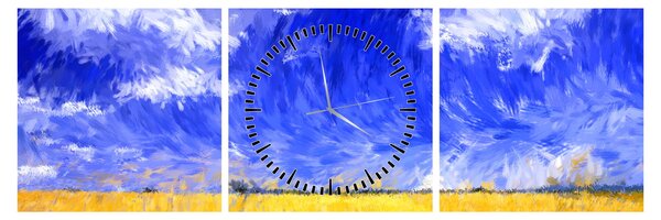 Obraz - Obraz olejny, Złote pole (z zegarem) (90x30 cm)